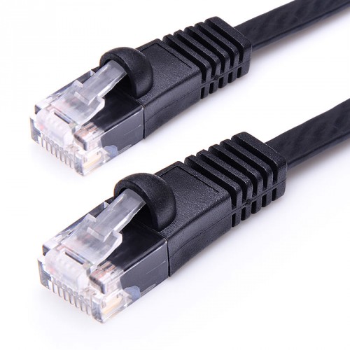 Snagless Flat CAT6 UTP 250MHz Bare Copper Ethernet Network Patch Cable Black Color