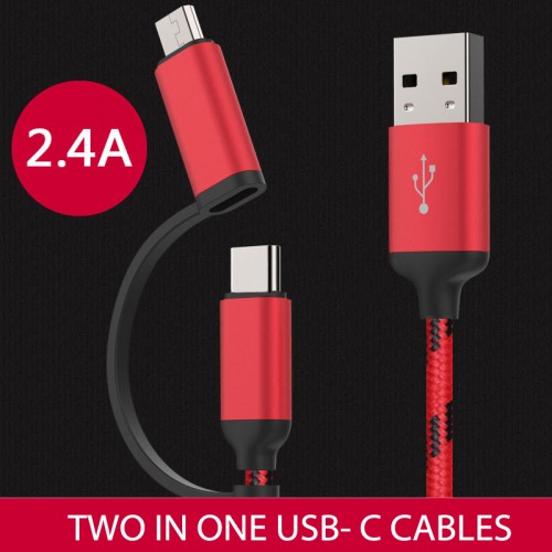 High Quality 2 in 1 USB-C Cable Micro USB Cable Red Color