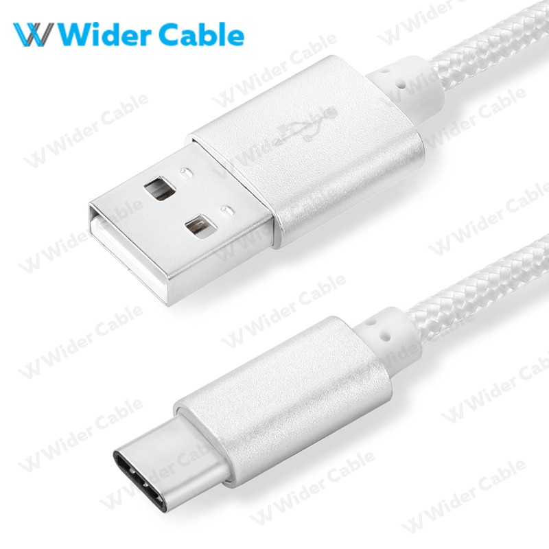 Fast Charging USB-C Cable Nylon Braided Silvery Color